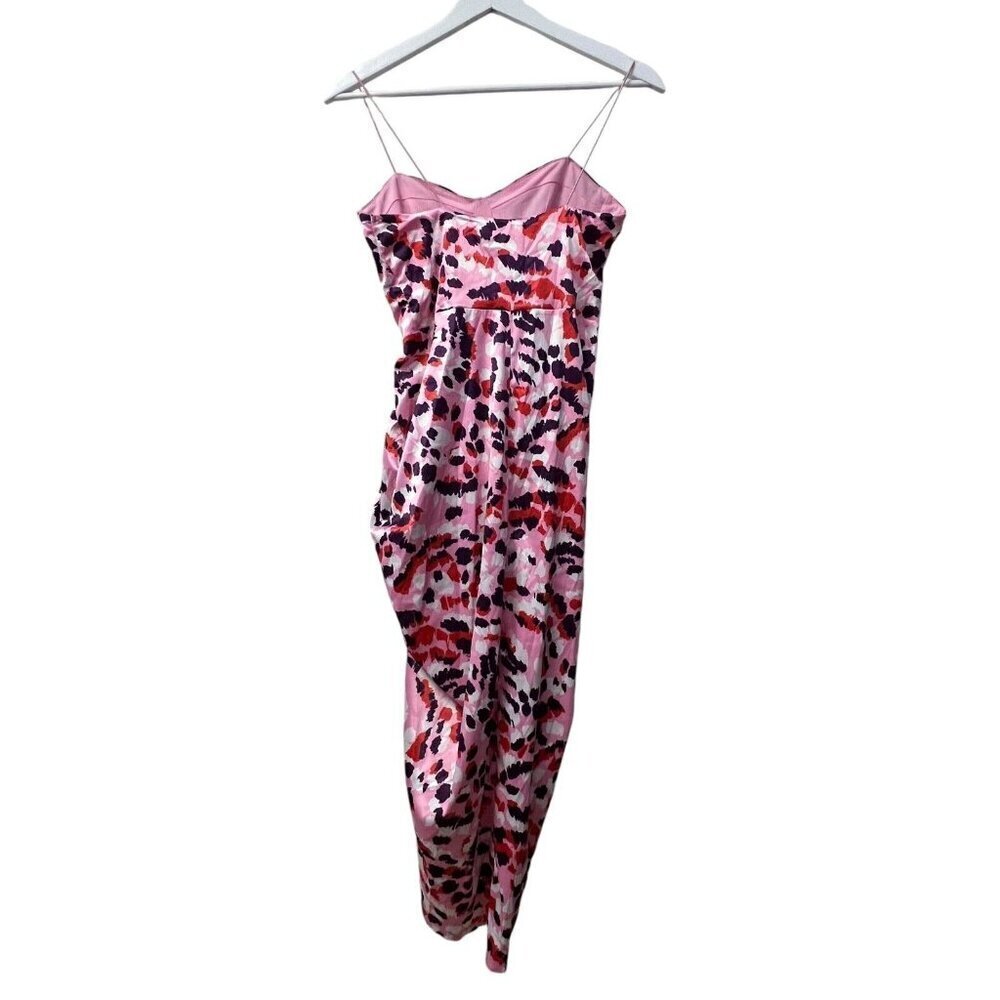 Asos Design Midi Dress Size 4 Satin Cami Pink Purple Leopard‎ Ruched Side Party - Picture 10 of 16